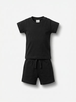 חליפה לילדים מכותנה חולצה ומכנס אוברסייז חלק