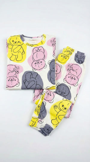 סט פיג'מה לבנות מבד פוטר הדפס דובים