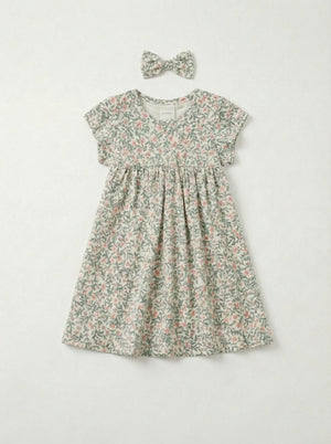 שמלה לילדות מבד ריב כותנה דגם פרחוני