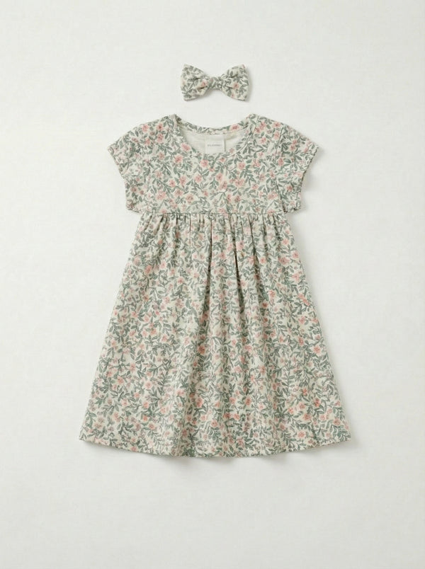 שמלה לילדות מבד ריב כותנה דגם פרחוני