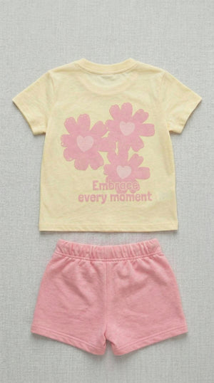 חליפה לילדות מבד טריקו וטרי דגם פרחוני