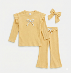 חליפה לילדות מבד ריב כותנה מגורד דגם פפיון