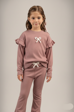 חליפה לילדות מבד ריב כותנה מגורד דגם פפיון