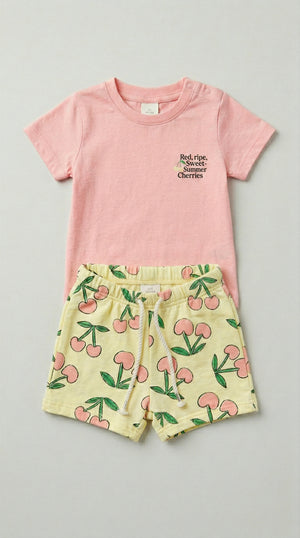 חליפה לילדות מבד טריקו וטרי דגם דובדבן