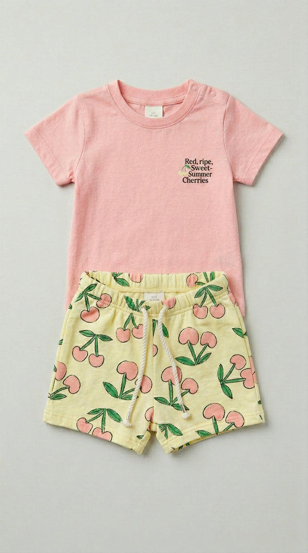 חליפה לילדות מבד טריקו וטרי דגם דובדבן