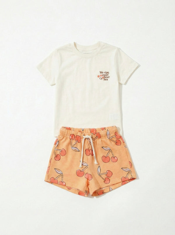 חליפה לילדות מבד טריקו וטרי דגם דובדבן