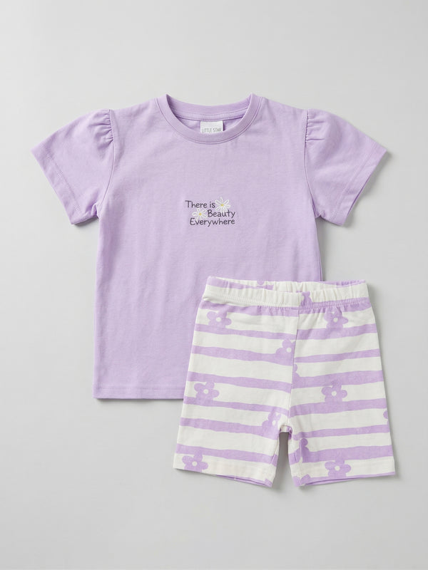 חליפה טריקו לילדות דגם פרחוני