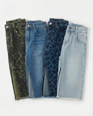 חצאית ג'ינס לילדות מנומר/חלק גזרת מידי