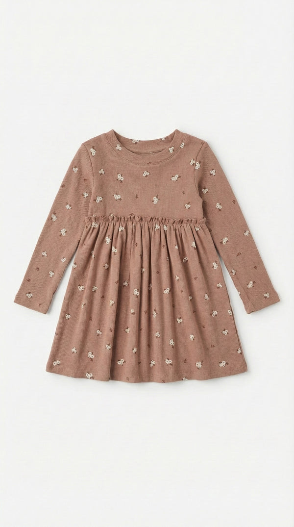 שמלה ריב עם טקסטורה פרחונית לילדות