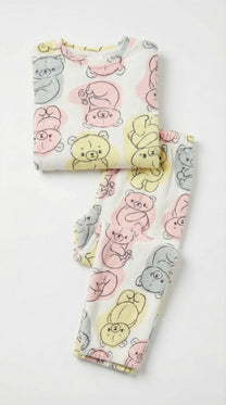 פיג'מה לבנות מבד פוטר הדפס דובים