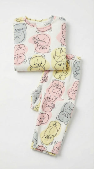 סט פיג'מה לבנות מבד פוטר הדפס דובים