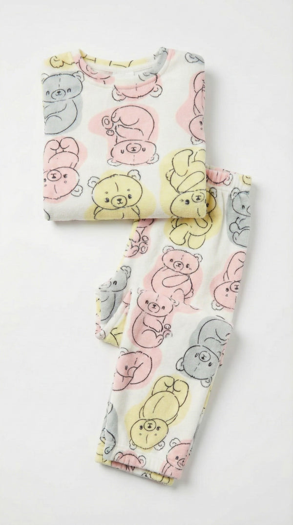 סט פיג'מה לבנות מבד פוטר הדפס דובים