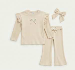 חליפה לילדות מבד ריב כותנה מגורד דגם פפיון