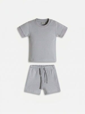 חליפה לילדים מכותנה חולצה ומכנס אוברסייז חלק