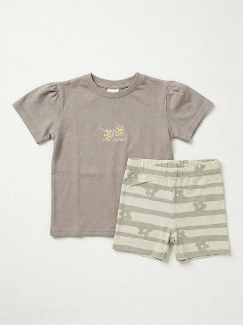 חליפה טריקו לילדות דגם פרחוני