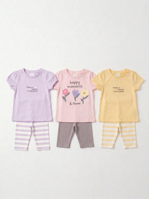 חליפה טריקו לילדות דגם פרחוני