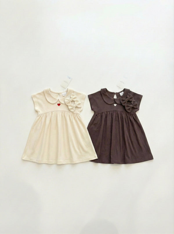 שמלה מבד ריב כותנה לב לילדות