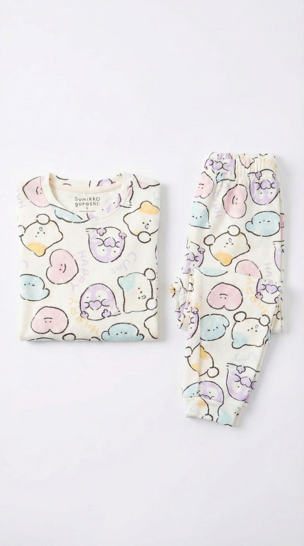 סט פיג'מה לבנות מבד פוטר הדפס דובים