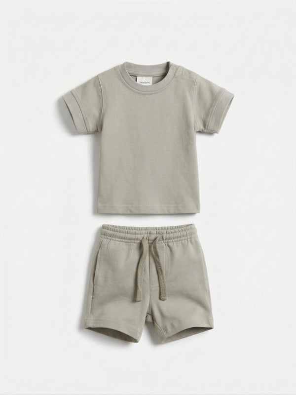 חליפה לילדים מכותנה חולצה ומכנס אוברסייז חלק