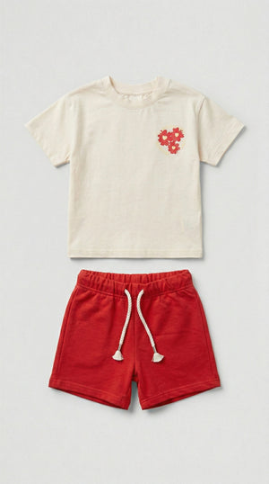 חליפה לילדות מבד טריקו וטרי דגם פרחוני