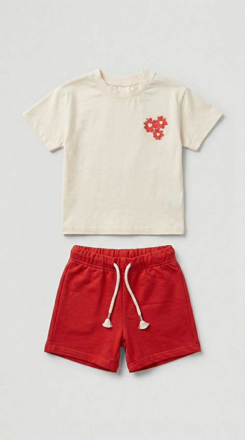 חליפה לילדות מבד טריקו וטרי דגם פרחוני