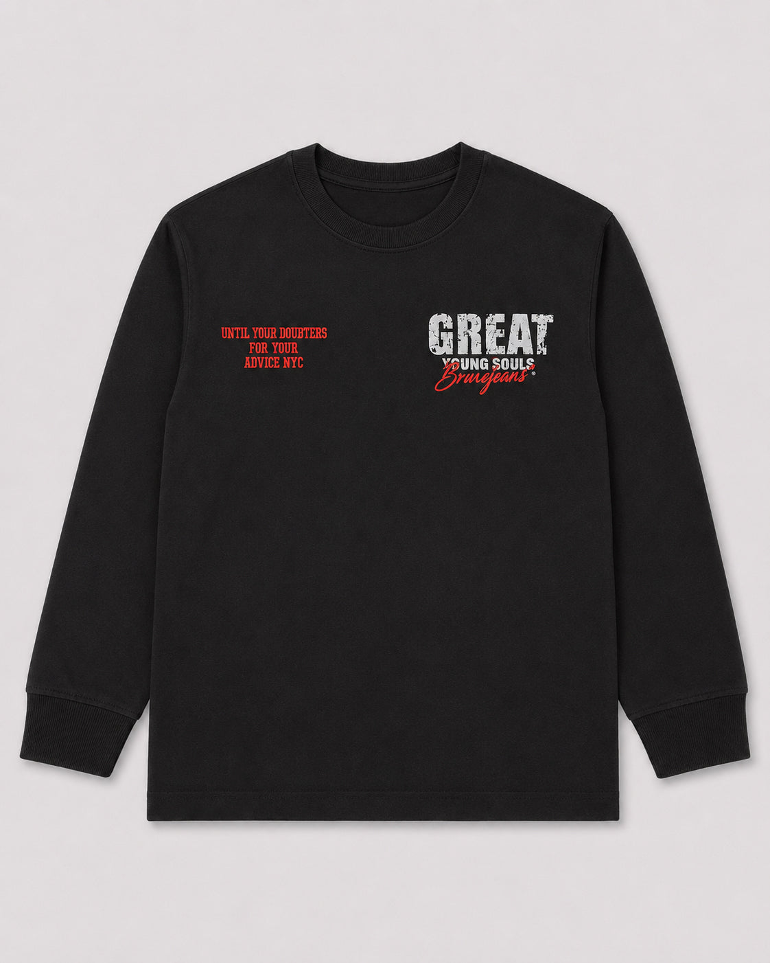 חולצת טריקו ארוכה שחורה לילדים דגם GREAT – מבט קדמי