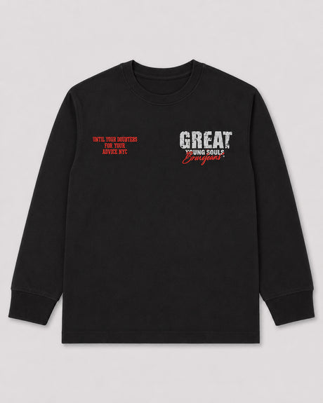 חולצת טריקו ארוכה שחורה לילדים דגם GREAT – מבט קדמי