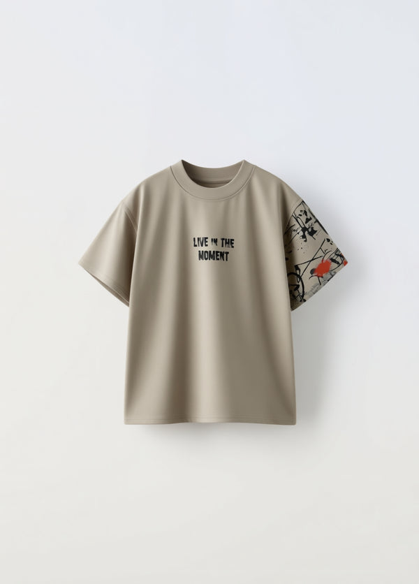 חולצה אוברסייז כותנה דגם LIVE IN