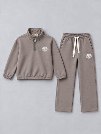 חליפת פוטר לילדות עם חצי רוכסן בצבע בטון – דגם 9176 – טאם טאם