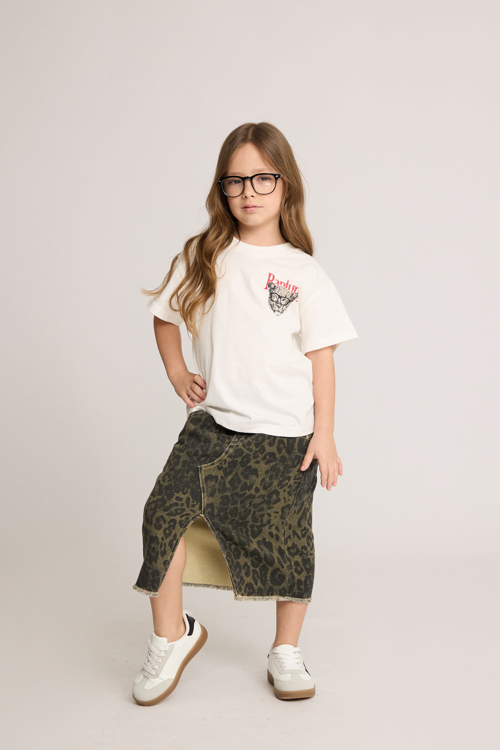 חצאית ג'ינס לילדות מנומר/חלק גזרת מידי