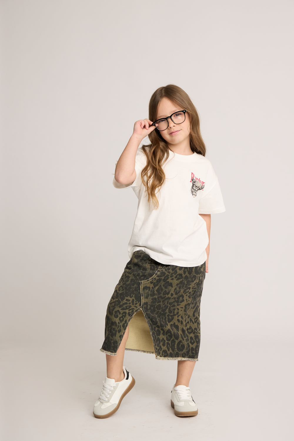 חצאית ג'ינס לילדות מנומר/חלק גזרת מידי