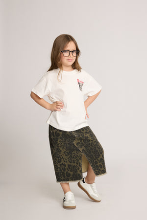 חצאית ג'ינס לילדות מנומר/חלק גזרת מידי