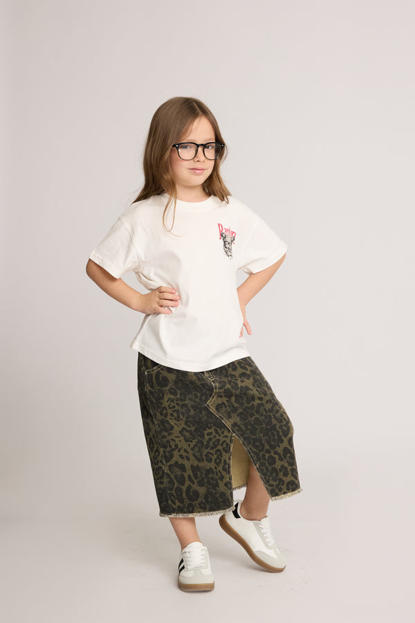 חצאית ג'ינס לילדות מנומר/חלק גזרת מידי