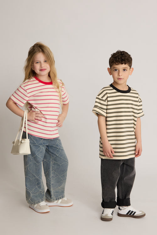 חולצה טריקו כותנה פסים לילדות