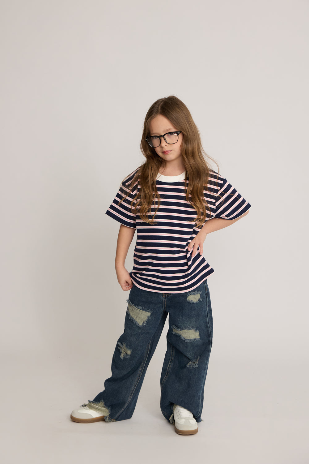 ג'ינס בנות כותנה רחב קרעים