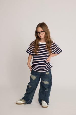 ג'ינס בנות כותנה רחב קרעים